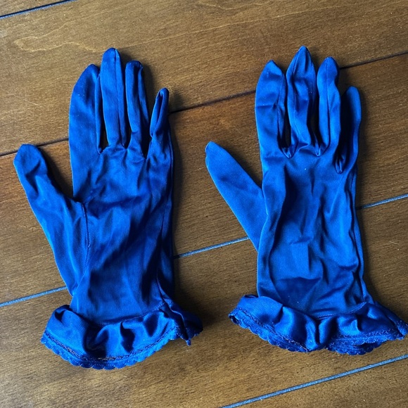 Vintage Navy Blue Wristlet Gloves Nylon Size 6.5/7 Funky BOHO 50s/60s - Picture 2 of 3